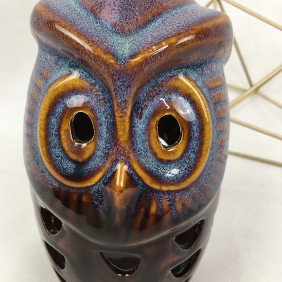 Purple Blue & Brown Glazed Owl Candle Holder - Picture 4 of 5